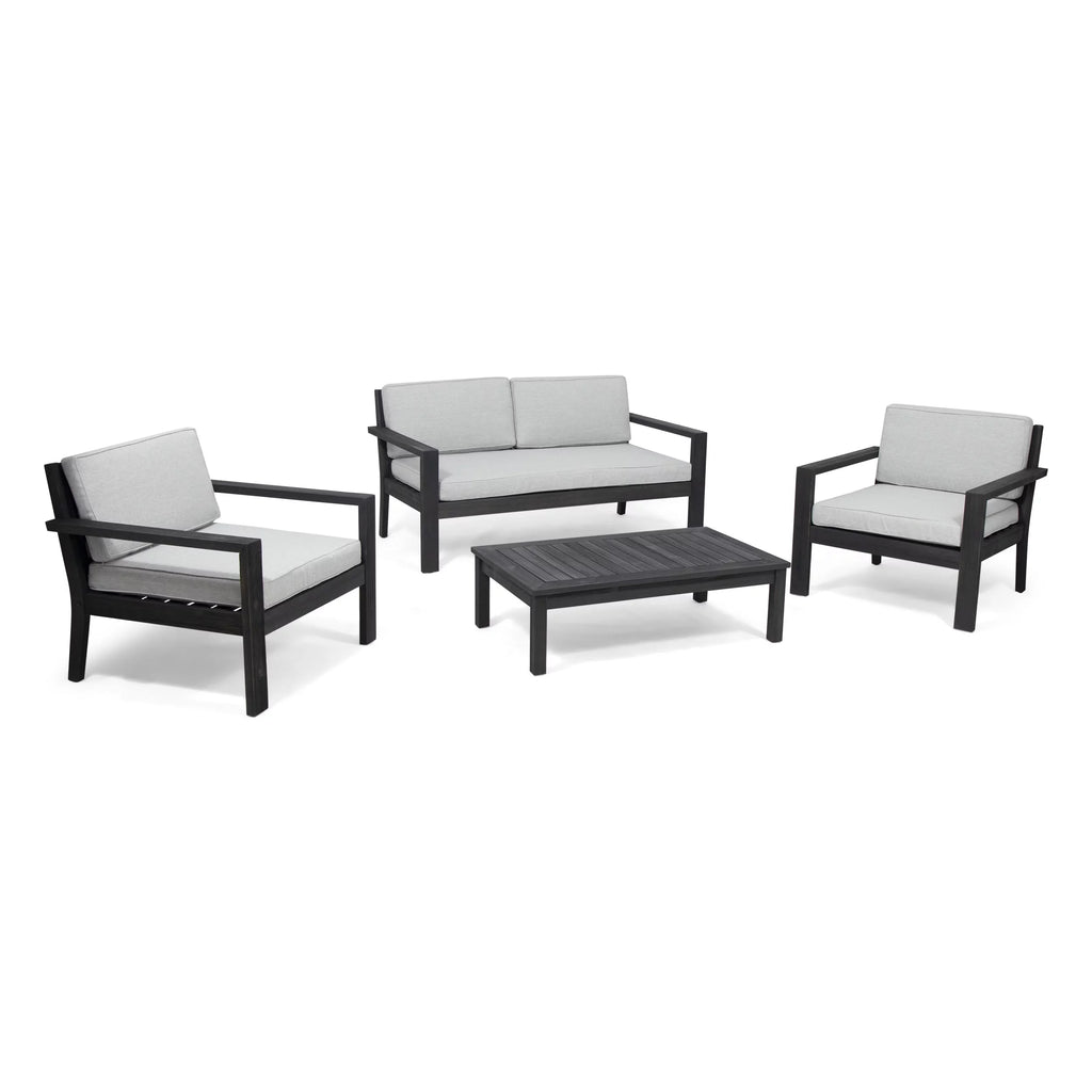 Light Gray Acacia Wood 4 Seater Chat Set with Cushions F746