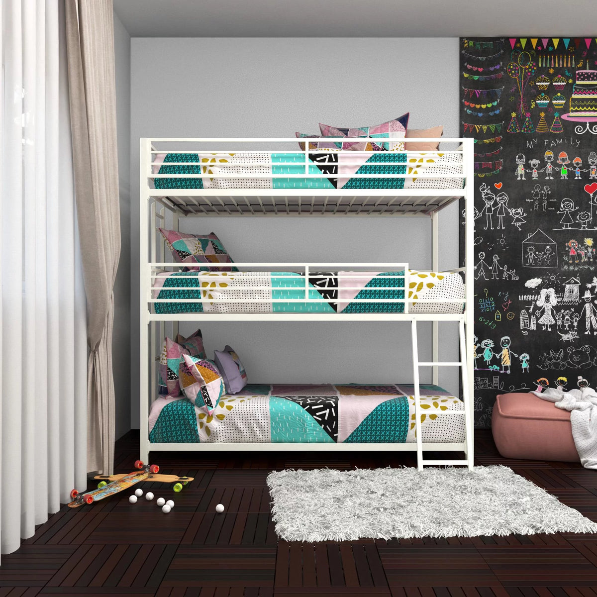 Black Triple Twin Metal Bunk Bed G8517