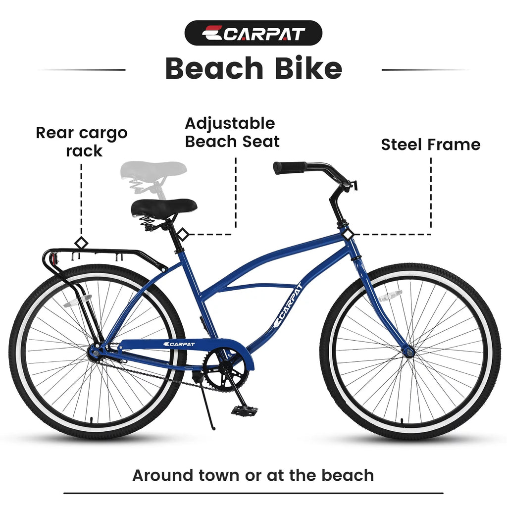 26in. White Steel Frame Beach Cruiser Bike W652