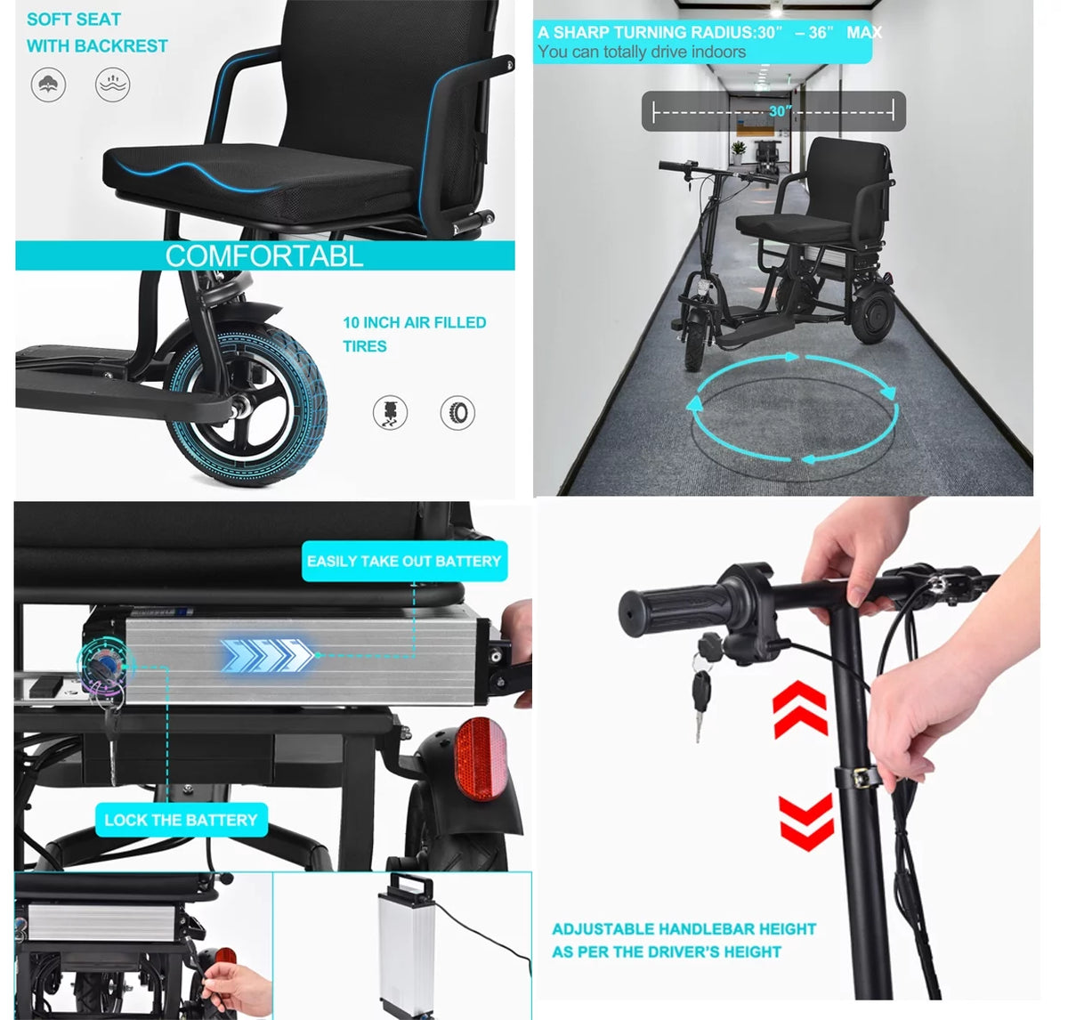 Foldable 3 Wheel Mobility Scooter with Lithium Battery K927