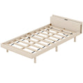 White Washed Wood Twin Size Platform Bed with Storage Headboard and USB Charging Port U40807