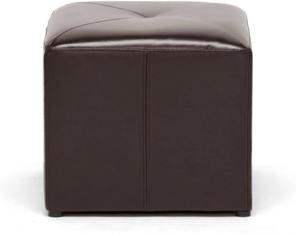 Brown Cube Shaped Bonded Leather Ottoman C63482