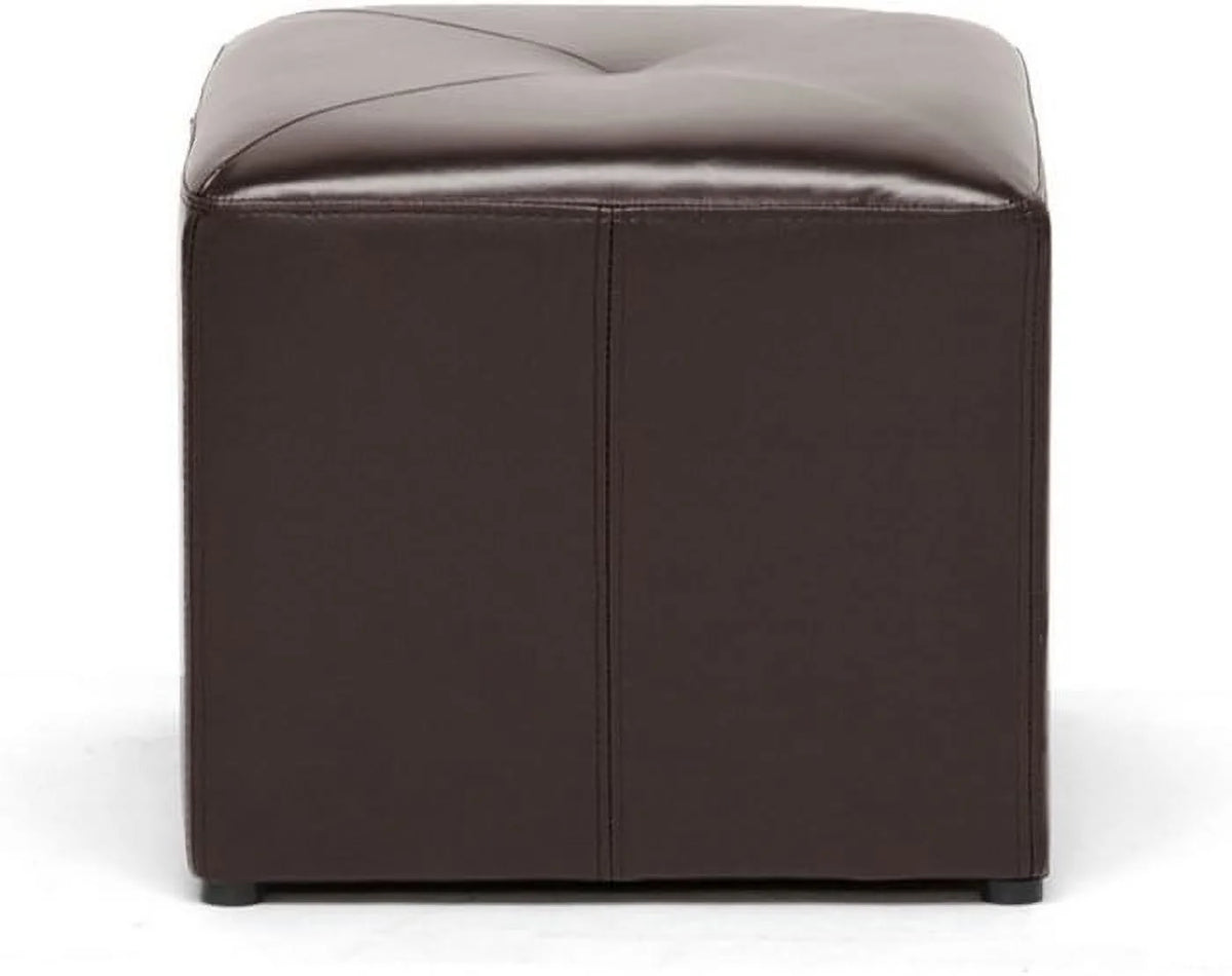 Brown Cube Shaped Bonded Leather Ottoman C63482