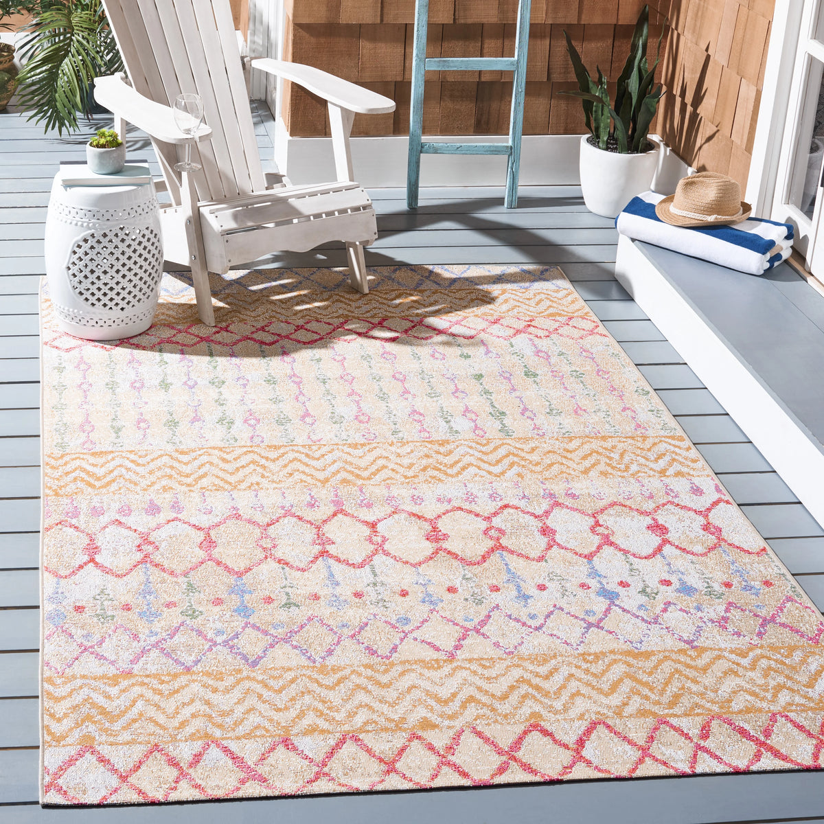 Gold Blue 8' x 10'5" Geometric Area Rug K33436