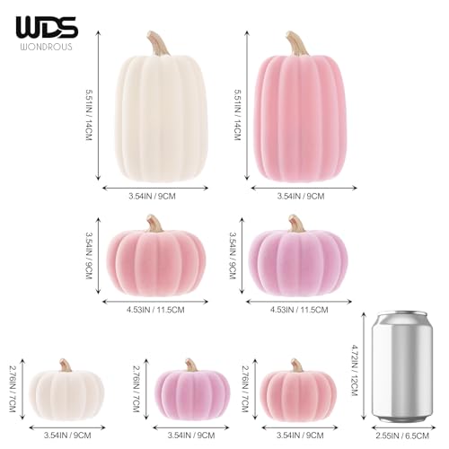 Pink and Beige Flocked Artificial Pumpkins Set 7 PCS S647775
