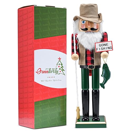 Red and Green Wooden Fisherman Nutcracker 15" O199
