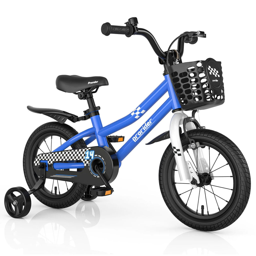 14 Kid's Bike with Training Wheels and Basket, Blue J958678
