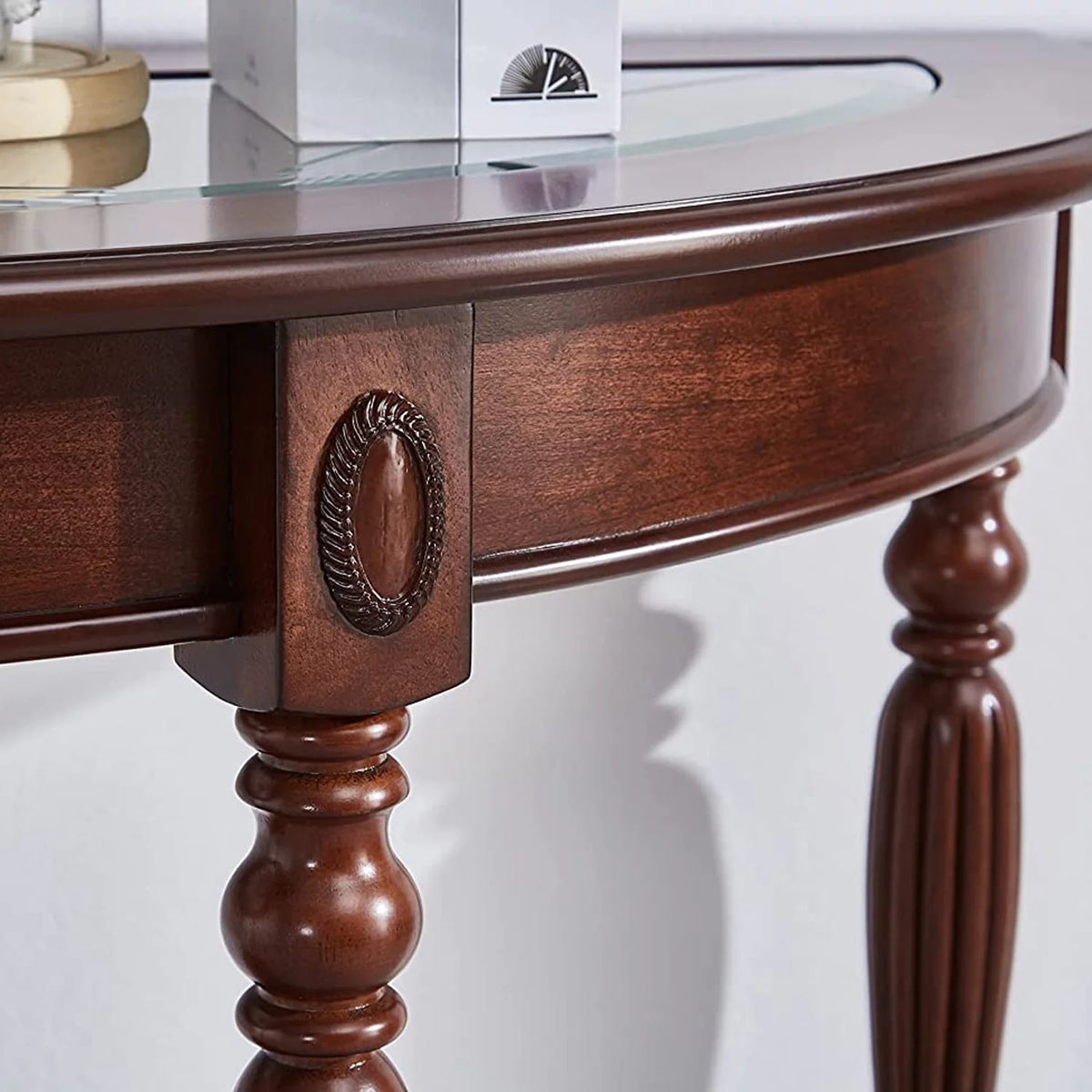 Dark Brown Oak Wood Console Table with Storage Shelf V318