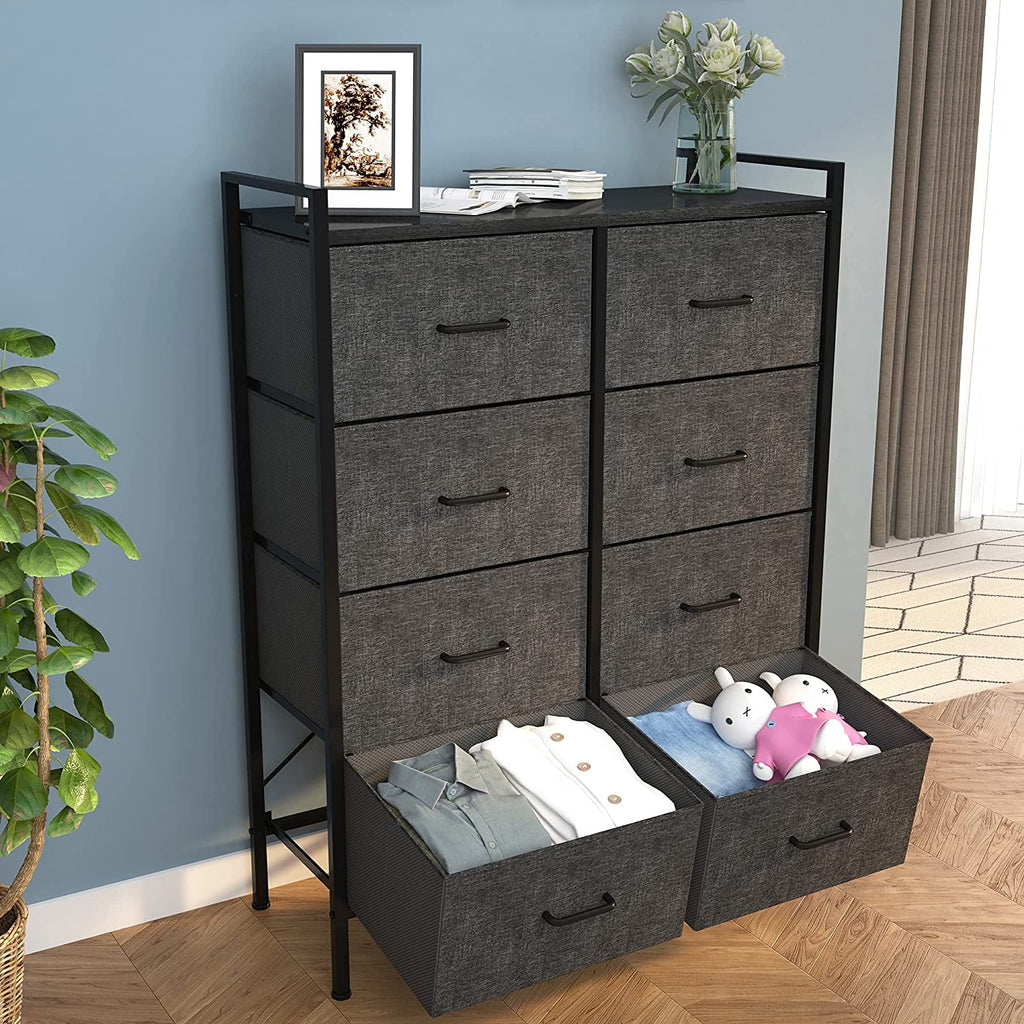 Black Gray 8 Drawer Fabric Dresser T1688