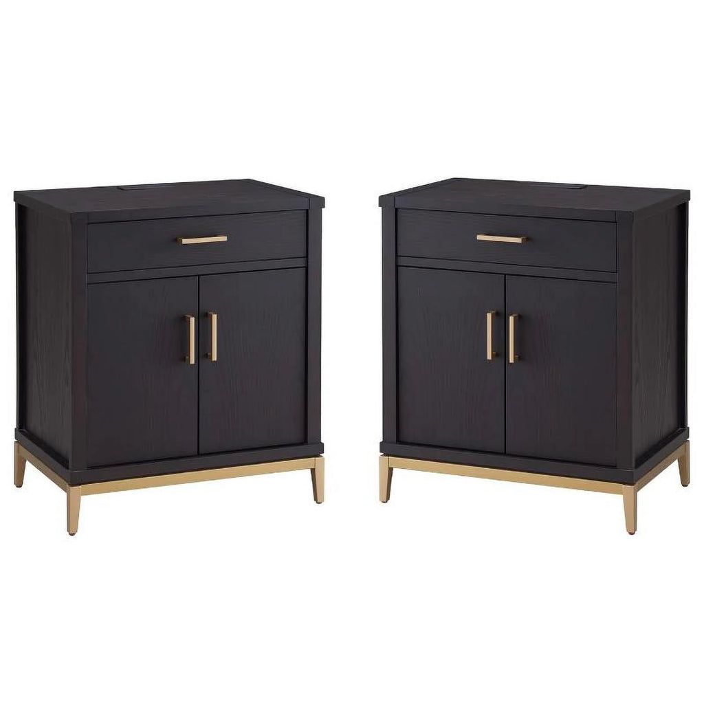 Wood Nightstand with AC USB Set of 2 S269111