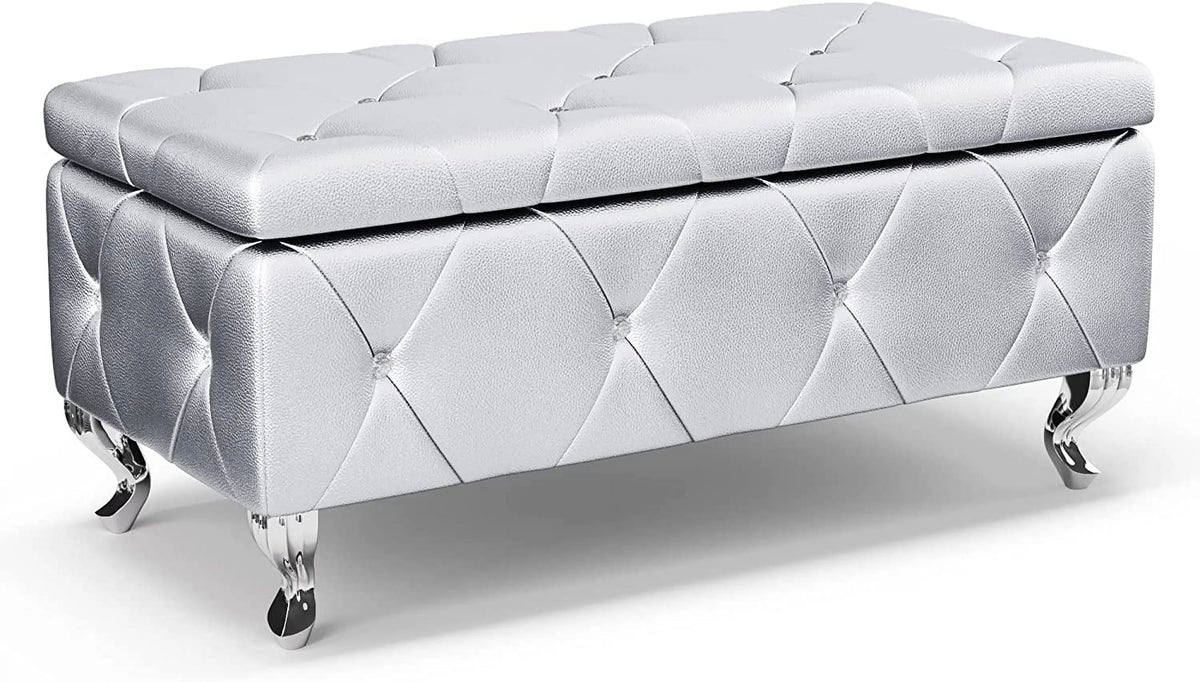 38'' Silver Faux Leather Storage Ottoman Bench H21374