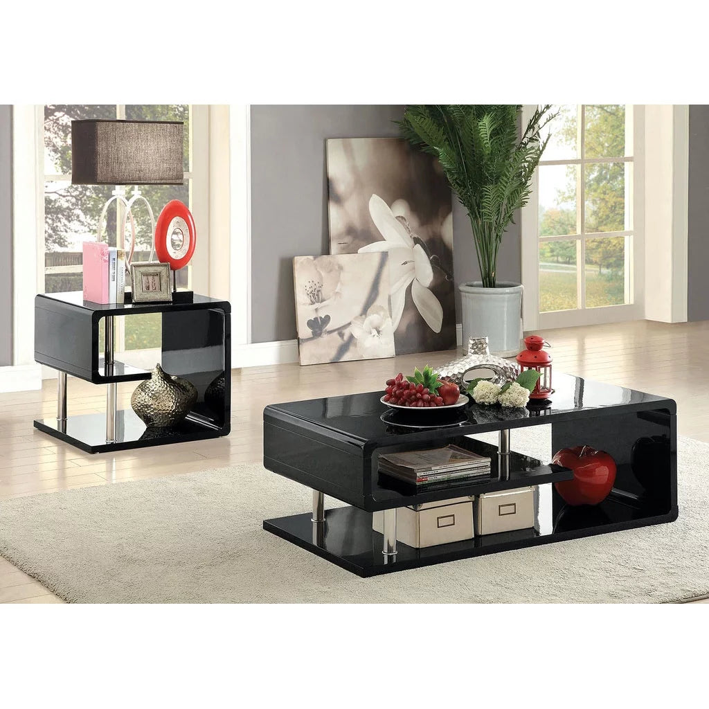 Black and Chrome Metal End Table V12605