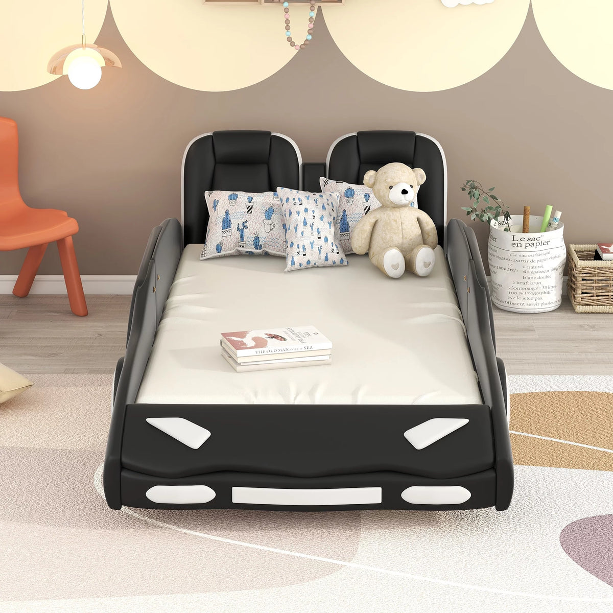 Twin Size Race Car-Shaped Platform Bed with Wheels R80104