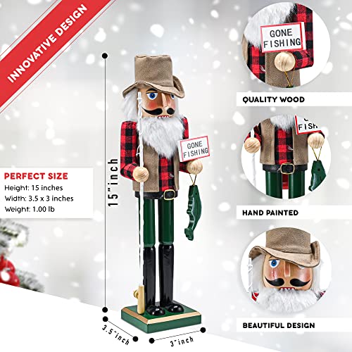 Red and Green Wooden Fisherman Nutcracker 15" O199