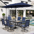 8-Piece Outdoor Patio Dining Set with Navy Umbrella Z220337