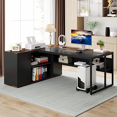 71 inch L Shaped Desk with Cabinet Storage and Shelves N19998