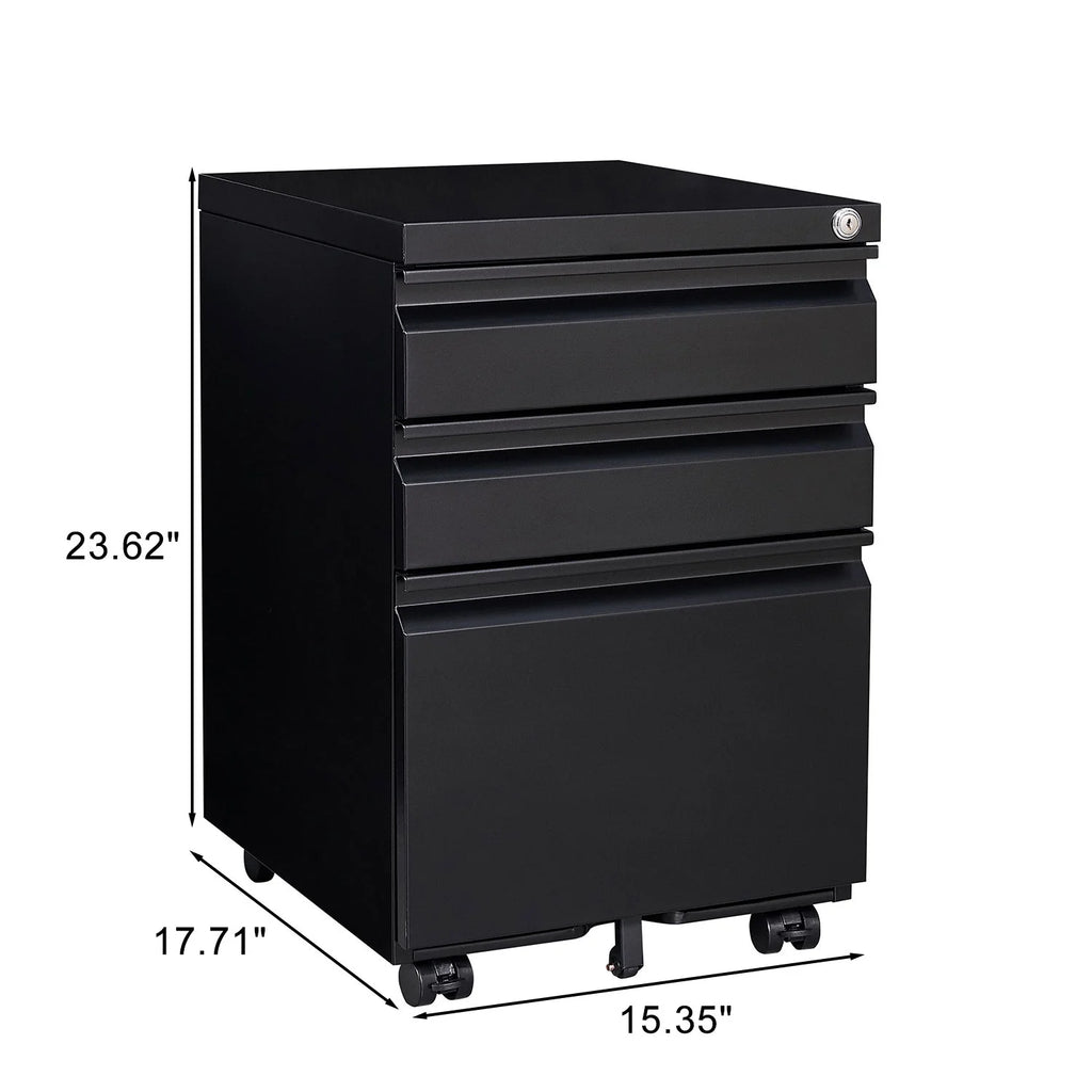 Black 3 Drawer Metal File Cabinet on Wheels N6281