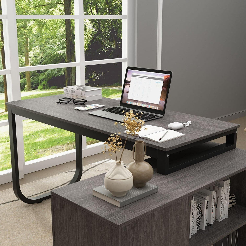 55.1” L-Shaped Desk with Drawers and Shelves B642