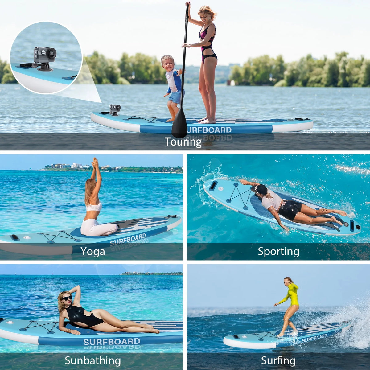 11 Ft Inflatable Stand Up Paddle Board and Sit-on Kayak Set, Non-Slip Deck SUP Paddle Board with SUP Accessories & Backpack, Blue Q60031