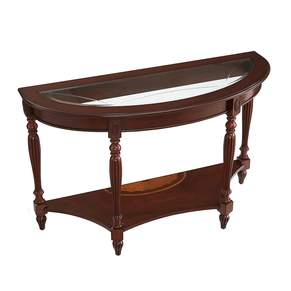 Dark Brown Oak Wood Console Table with Storage Shelf V318