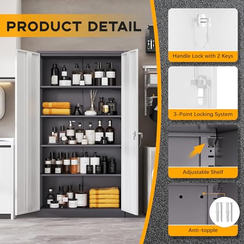 72" H Black Metal Storage Cabinet with 2 Doors and 4 Adjustable Shelves P185