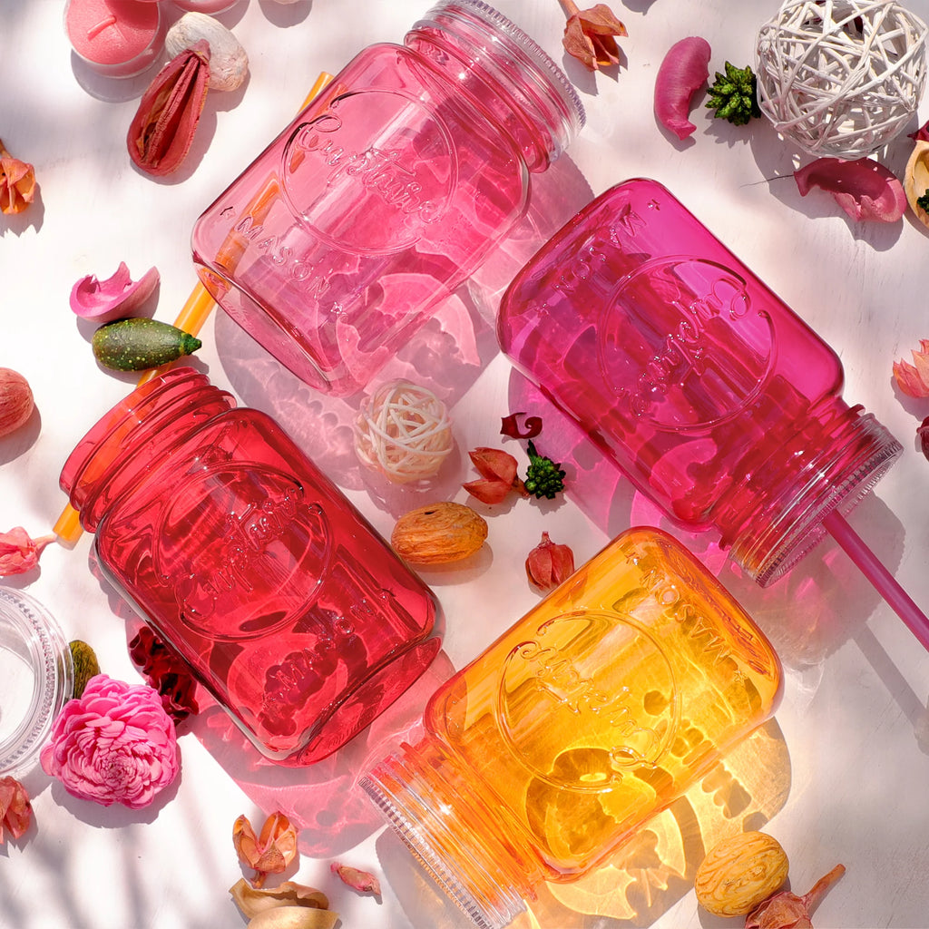 Acrylic Mason Jar Tumblers with Lids & Straws 20 oz 6 Pack E9679
