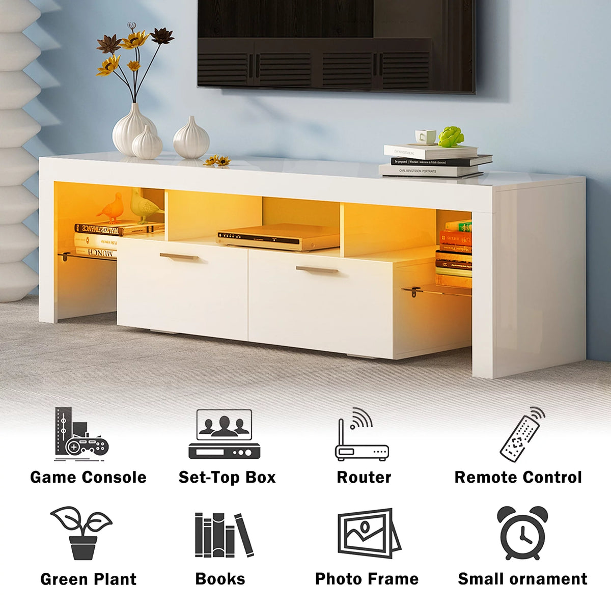 Black TV Stand for 70 Inch TV with LED Light D45312