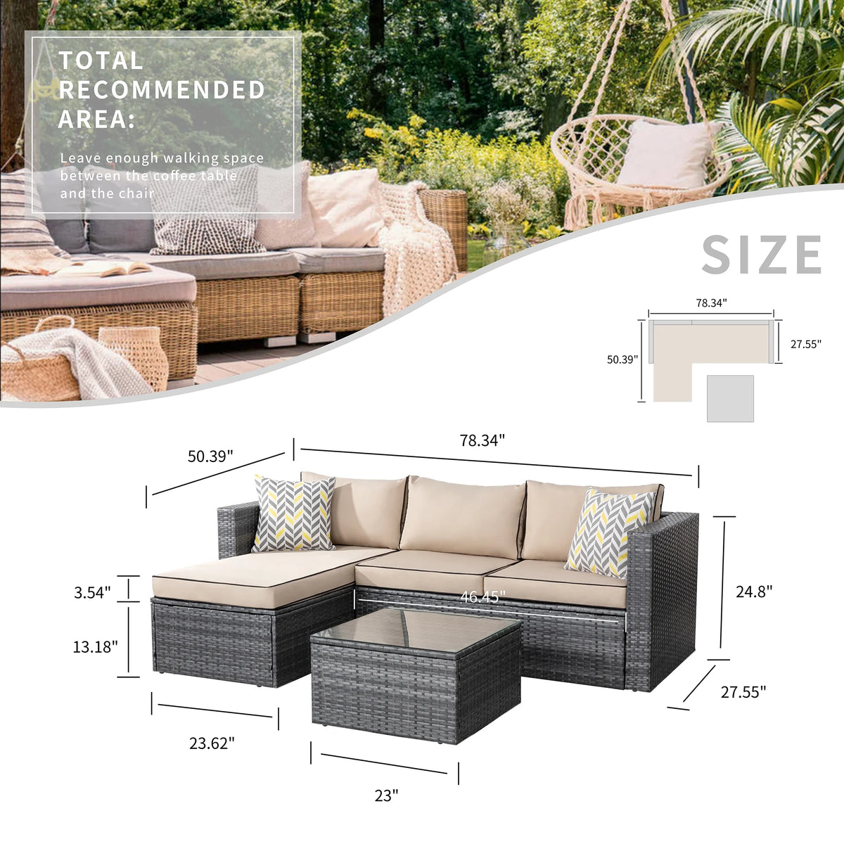 3 Piece Aegean Blue Black Rattan Wicker Sectional Sofa B91399