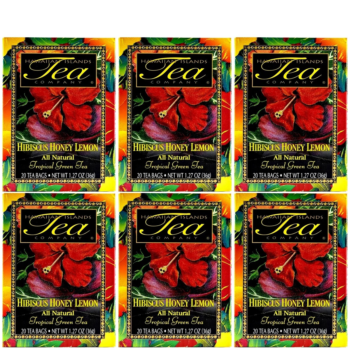 Hibiscus Honey Lemon Tropical Green Tea, 6 Boxes Q366