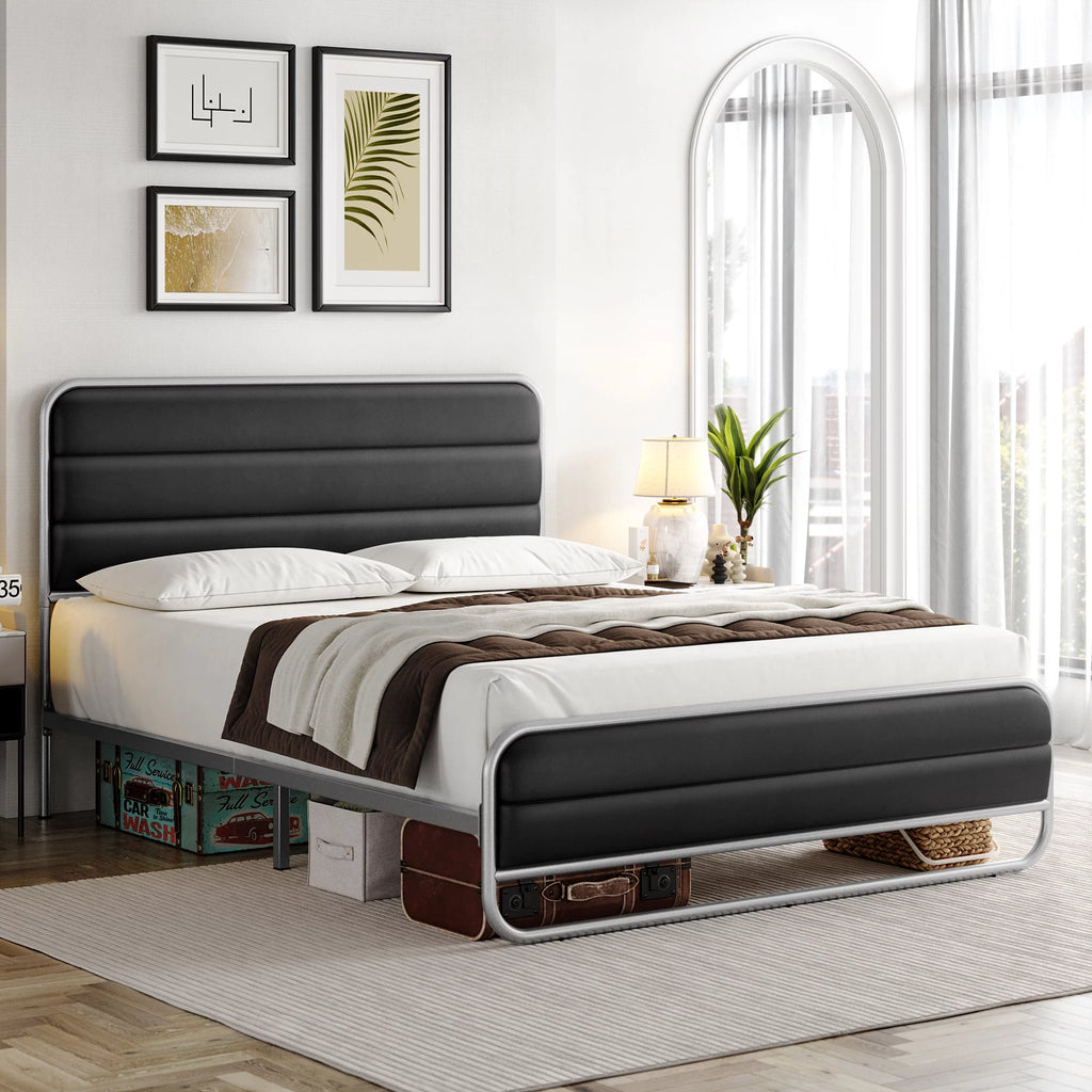 Full Bed Frame with PU Leather Upholstered Headboard Z6834