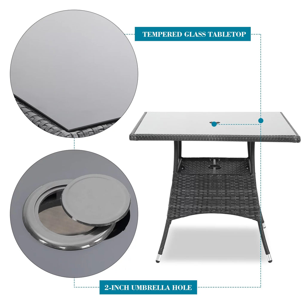 5 Pcs Grey Wicker Patio Dining Set with Umbrella Hole D609