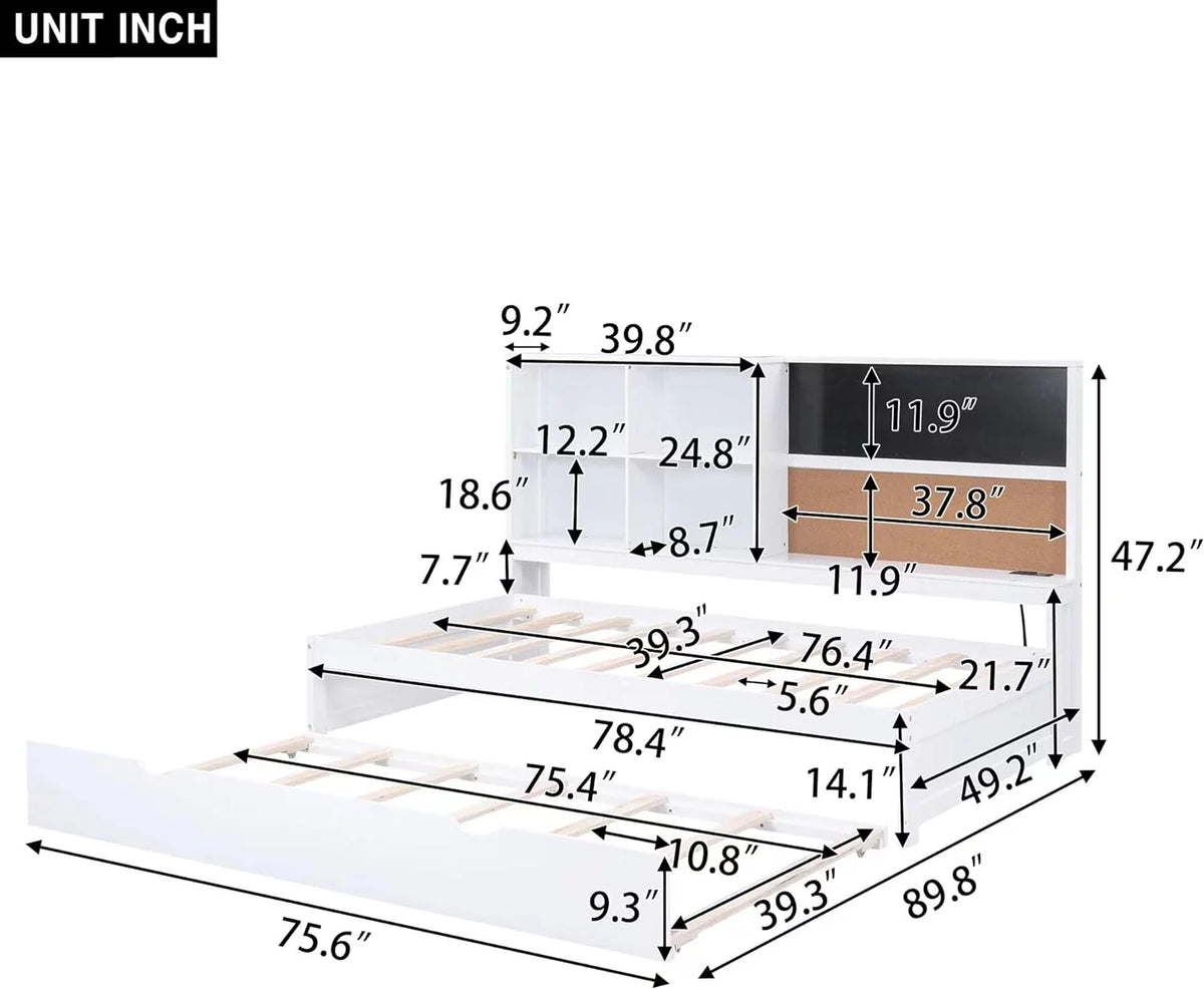 White Daybed Frame with Storage Headboard and USB Port U4444