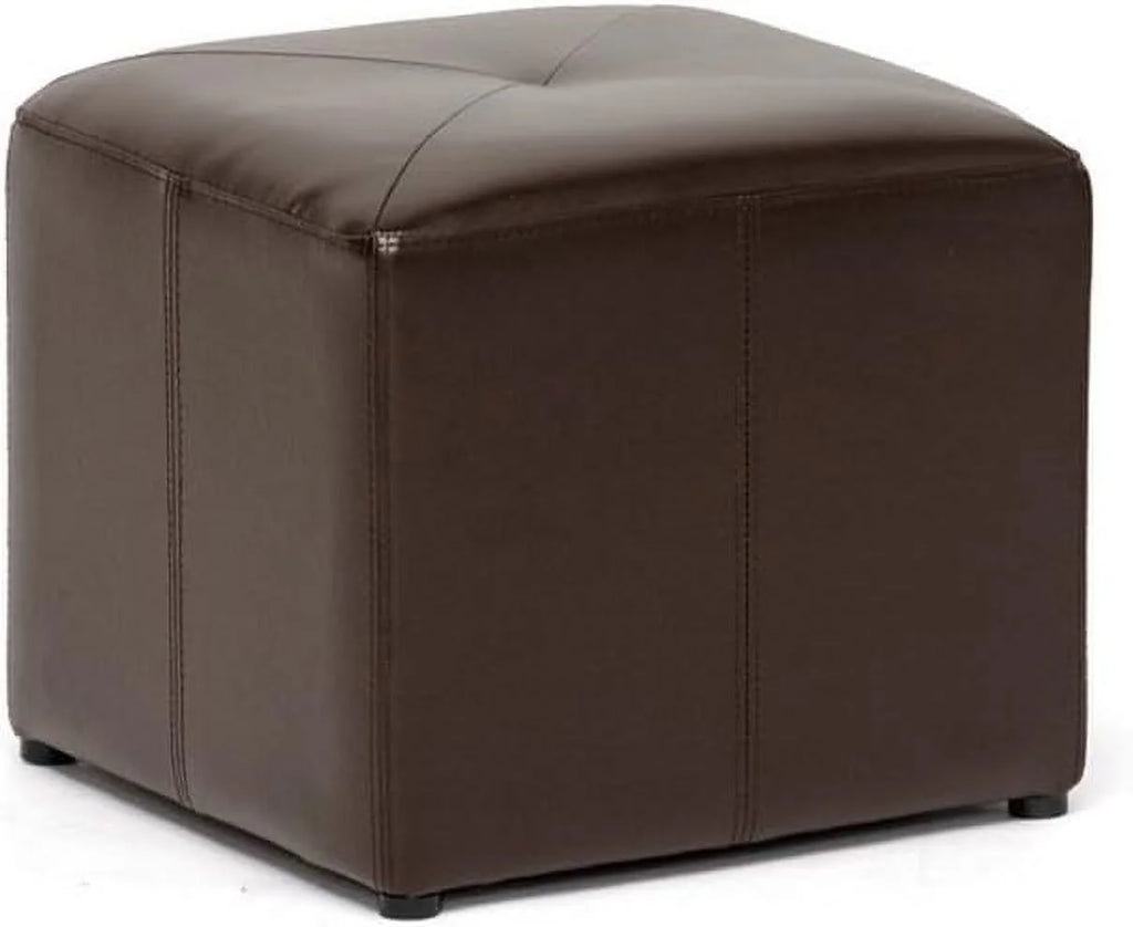 Brown Cube Shaped Bonded Leather Ottoman C63482