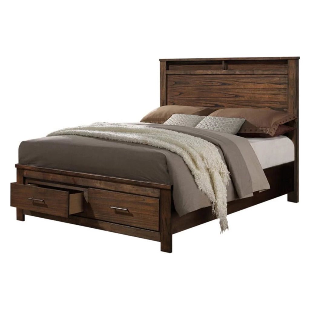 Wooden King Bed with Storage Drawers, Oak Finish B201687
