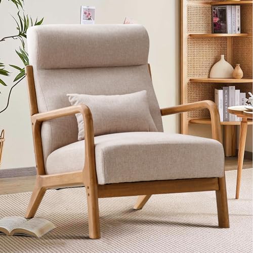 Beige Upholstered Accent Chair with Wood Frame D21760