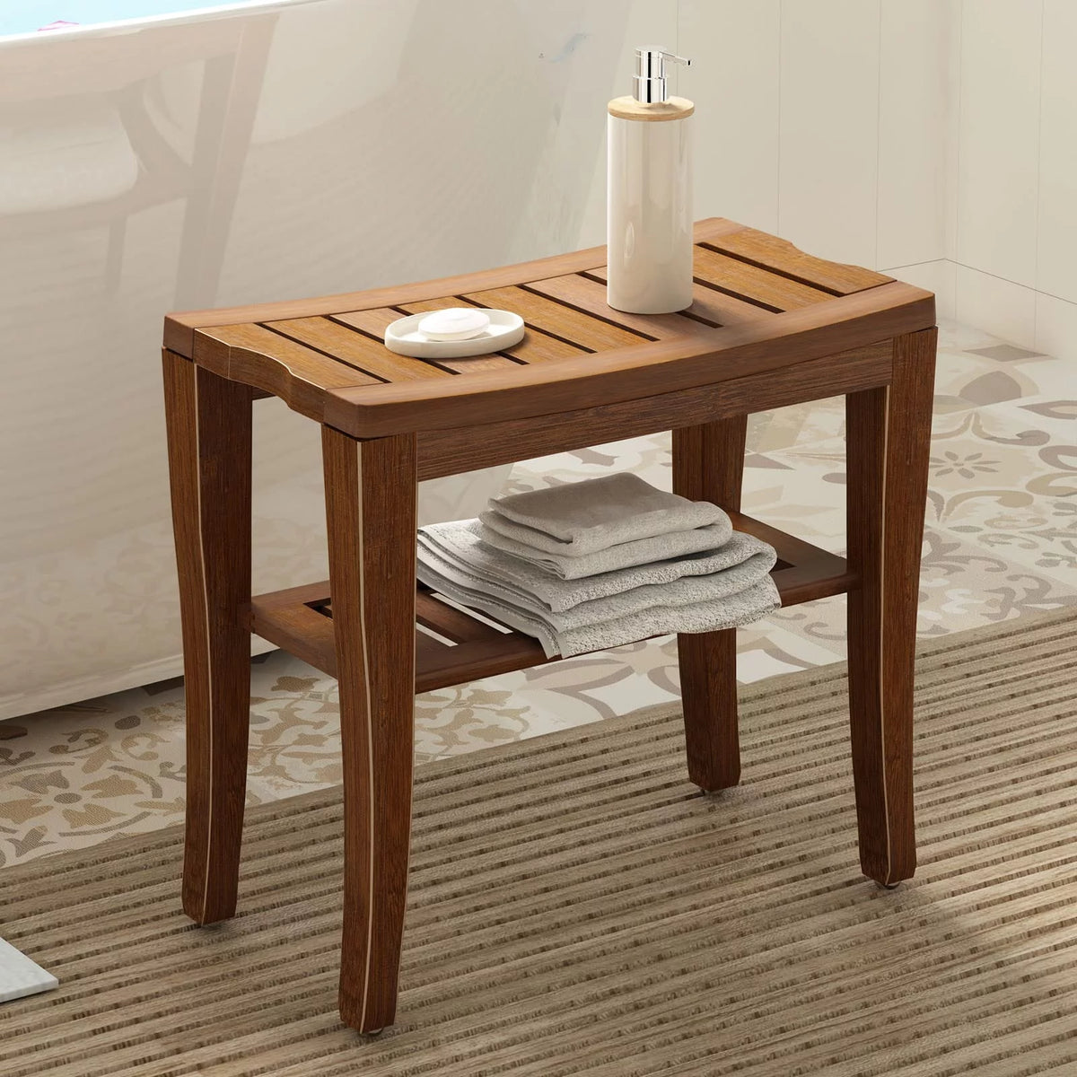 18.5" Bamboo Shower Bench with Storage Shelf N6343