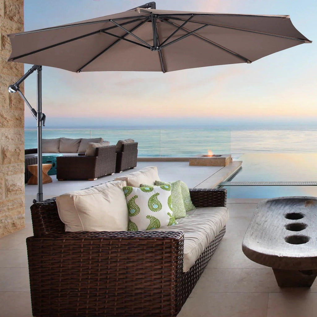 10' Hanging Patio Umbrella with Cross Base Tan M613