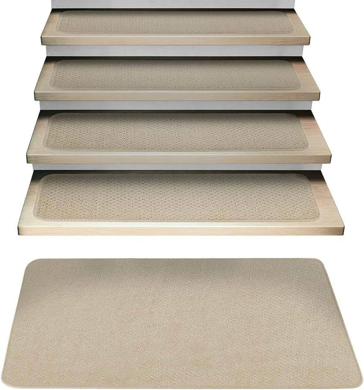 Set Of 15 Attachable Carpet Stair Treads And Matching Landing Rug K23784