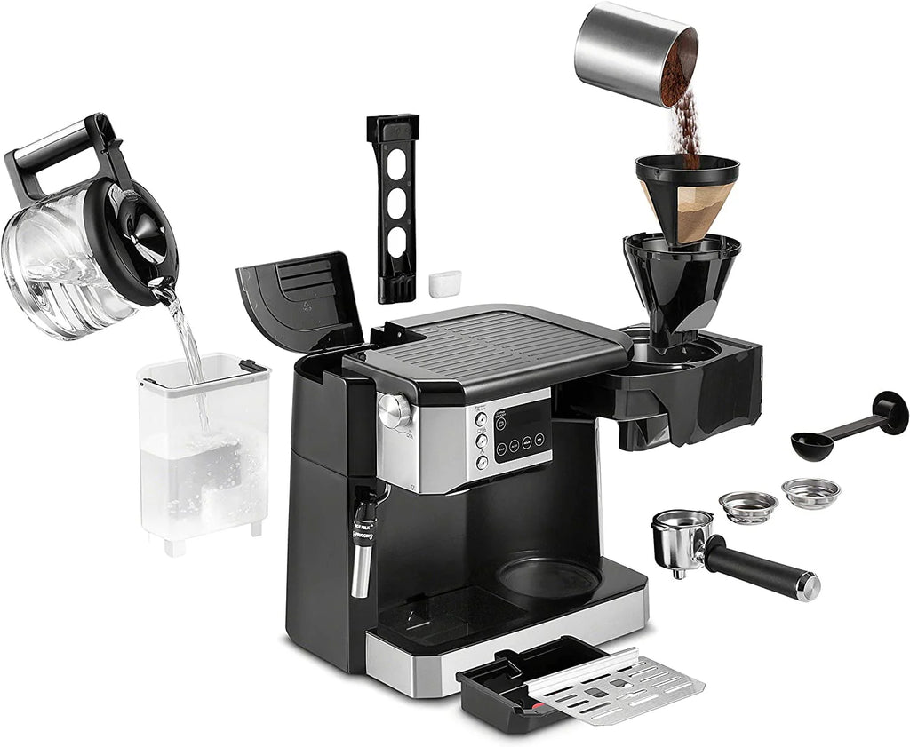 Combination Coffee Maker & Espresso Machine with Milk Frother and Glass Coffee Pot A61071