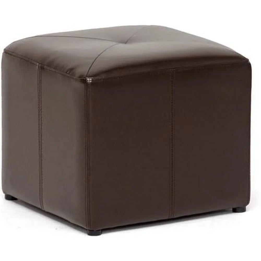 Brown Cube Shaped Bonded Leather Ottoman C63482