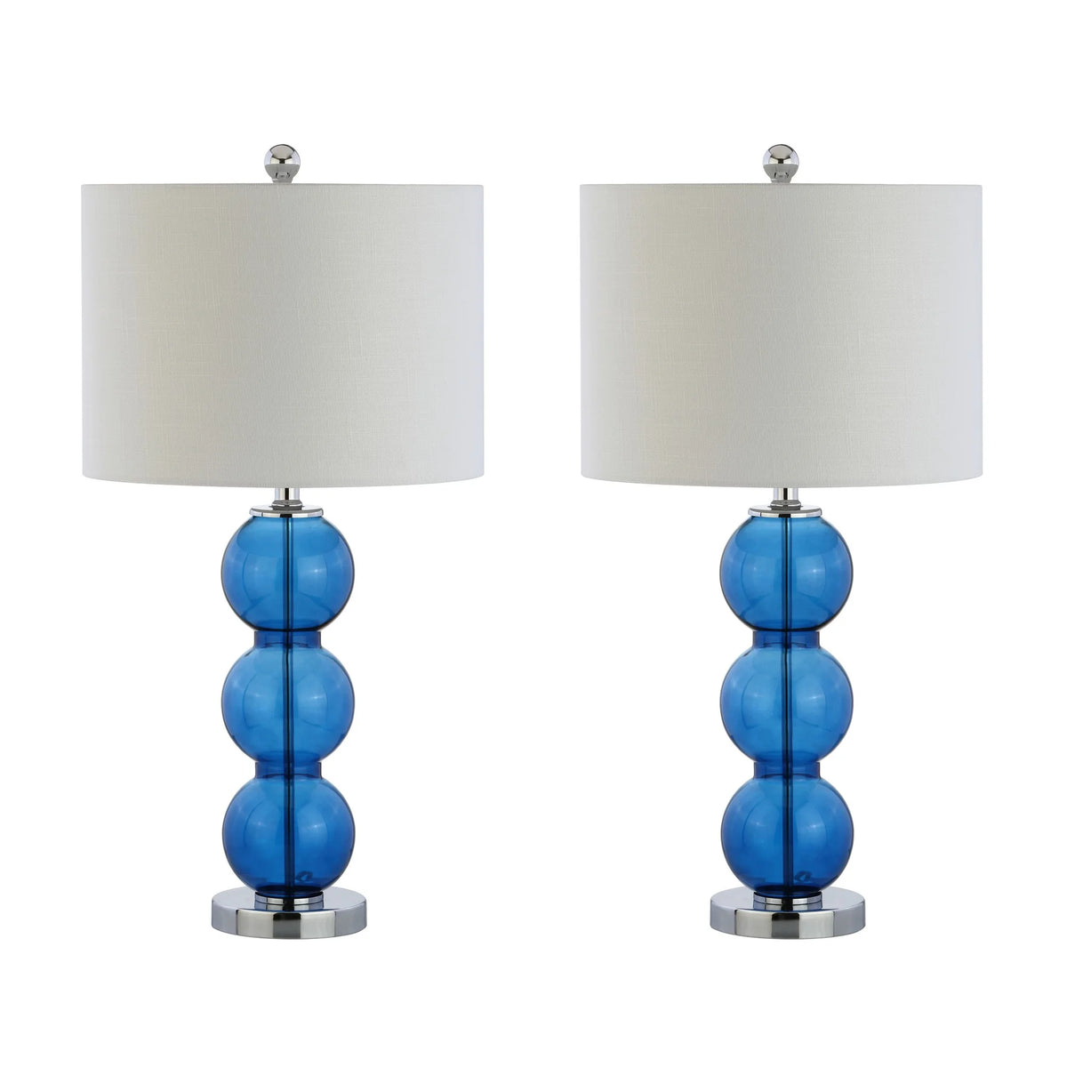 Cobalt Blue Chrome Glass LED Table Lamp Set of 2 J383261