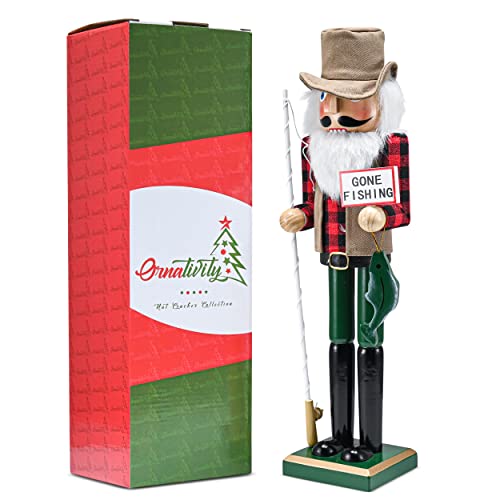 Red and Green Wooden Fisherman Nutcracker 15" O199