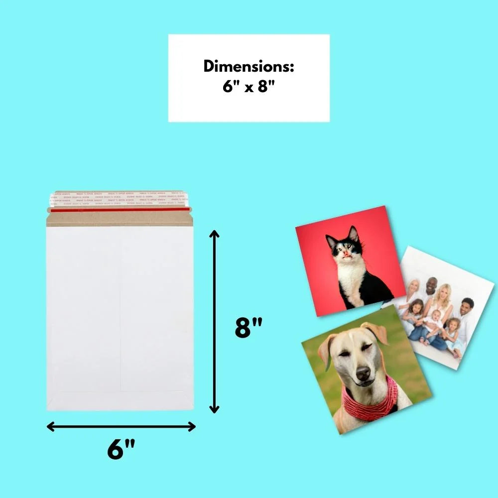 White Cardboard Rigid Mailers with Self Adhesive Seal, 6" x 8" J396