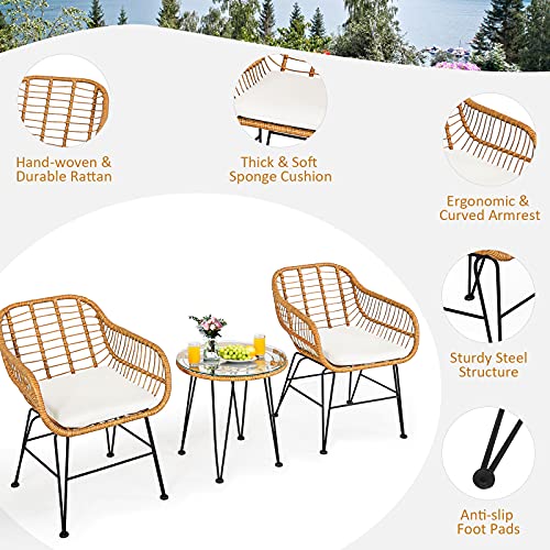 3 Pieces Outdoor Wicker Bistro Set with Cushions Q3074