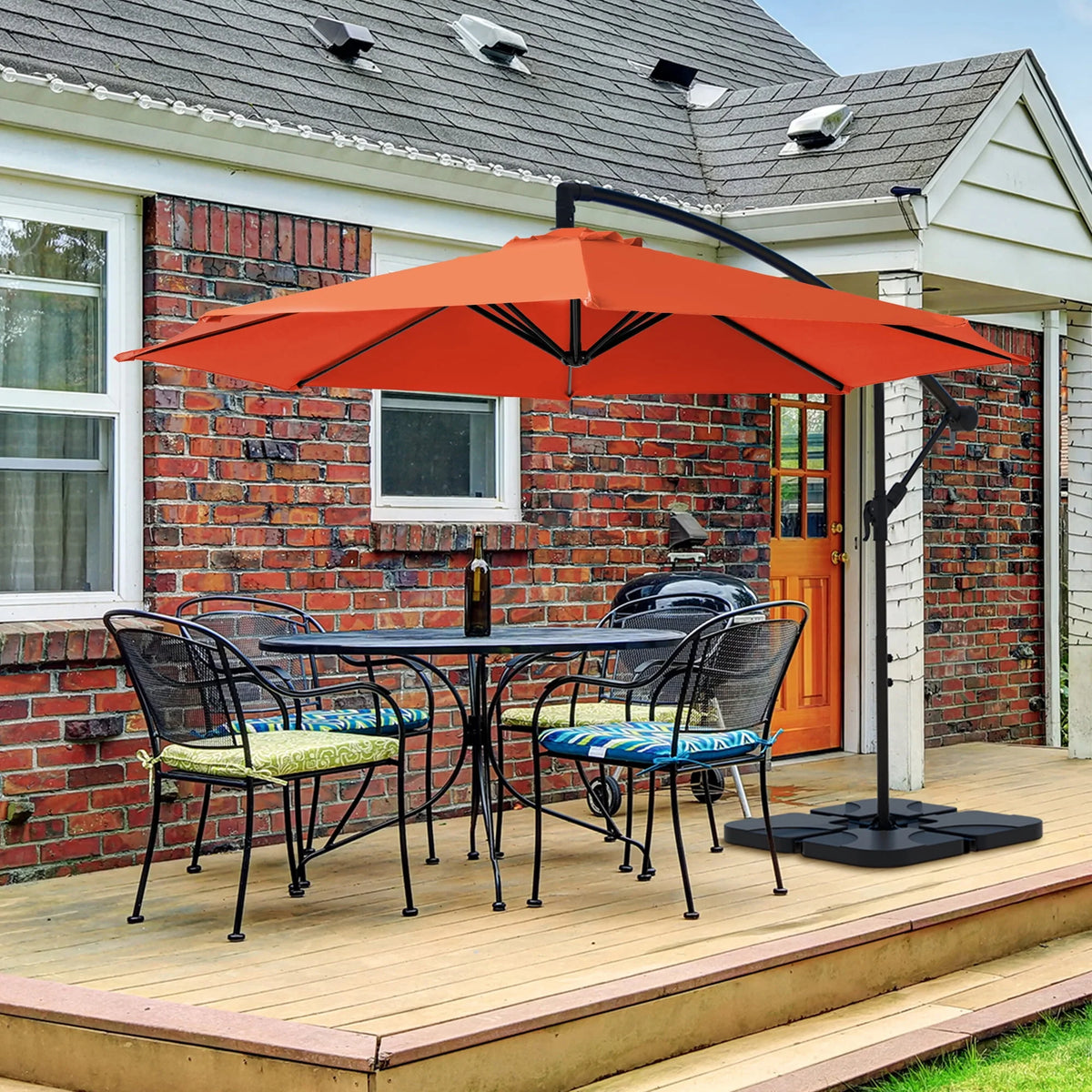10ft Heavy Duty Offset Cantilever Patio Umbrella with 4-Piece Base T701483