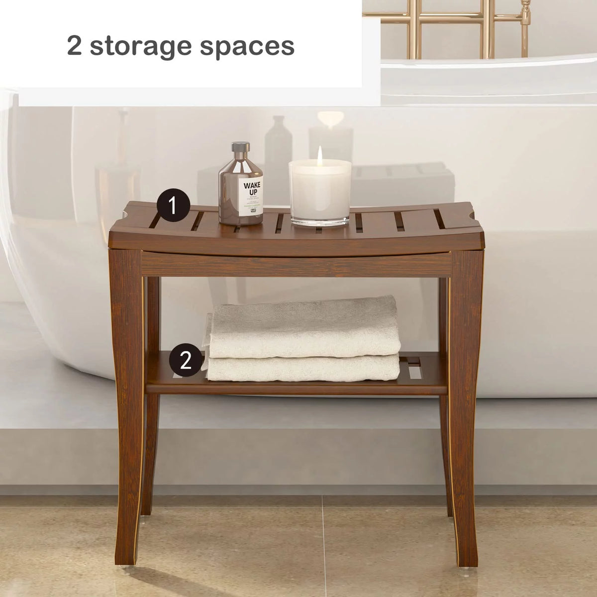 18.5" Bamboo Shower Bench with Storage Shelf N6343