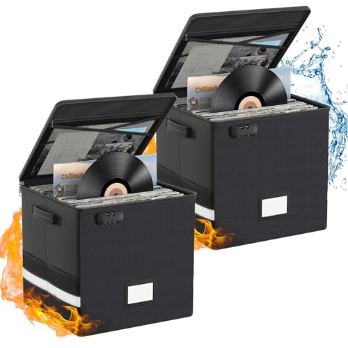 Fireproof Water-Resistant Vinyl Record Storage Box with Lock V64652