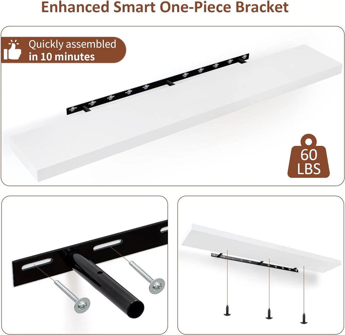 Black 8 Inch Deep Wood Floating Shelves Set of 2 Q5681