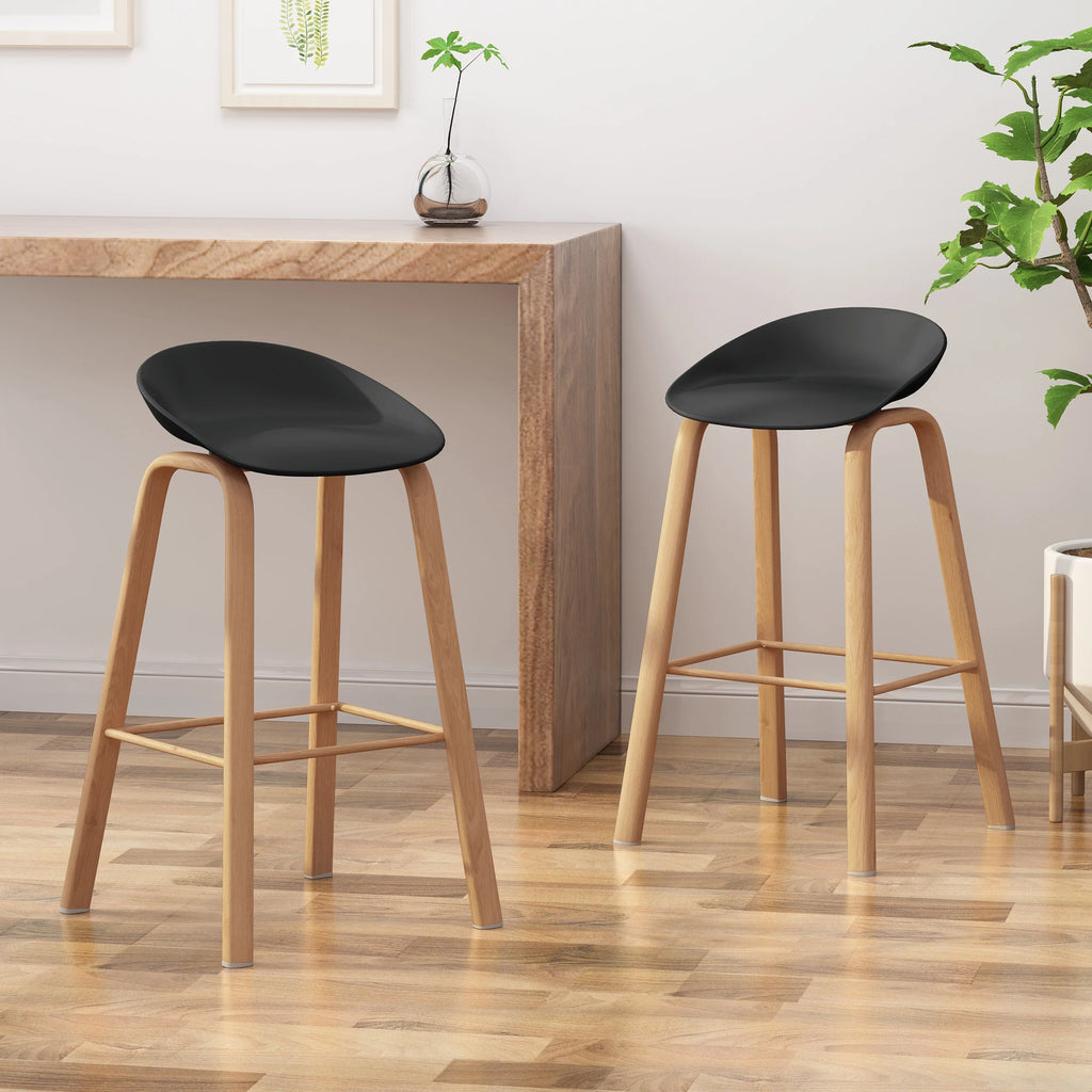 Black Fabric Barstool with Iron Legs, Set of 2 R2388