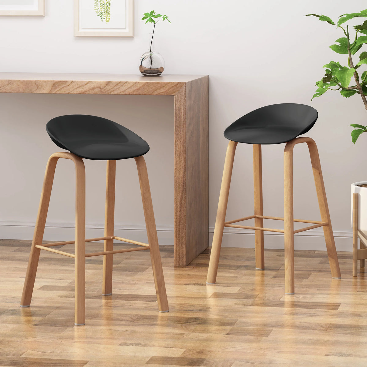 Black Fabric Barstool with Iron Legs, Set of 2 R2388